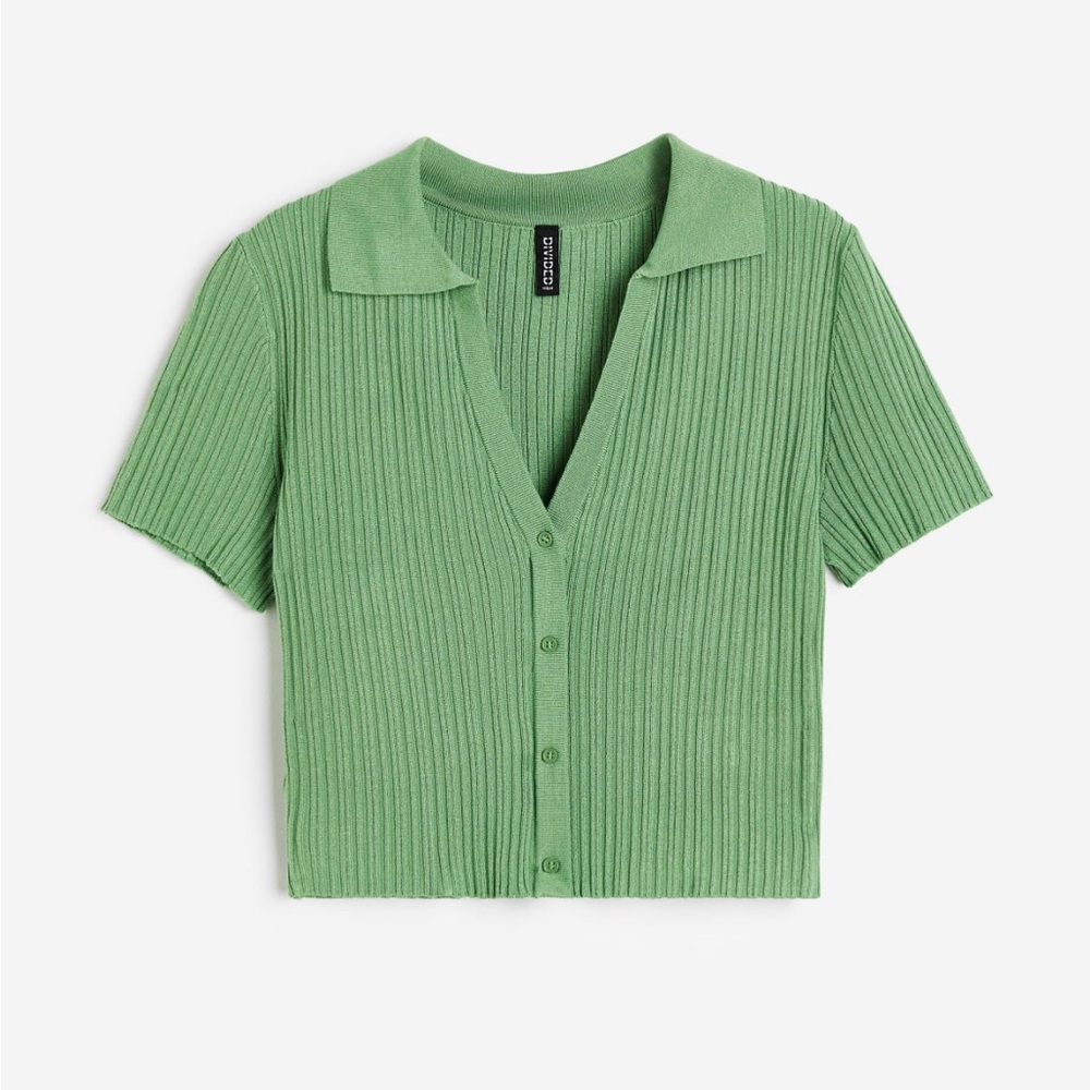 H&M Ribbed Knit Crop Top with Collar